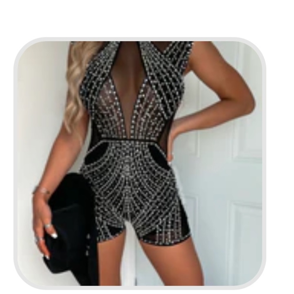 Martini Black Rhinestone Romper